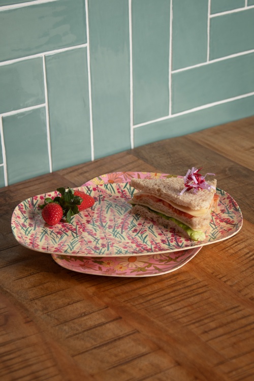 Rice - Melamine Rectangular Floral Plate in Pink 2
