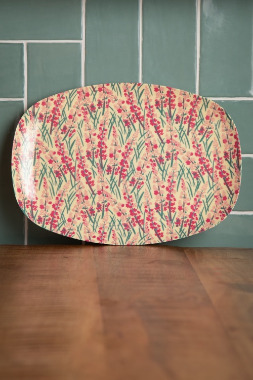 Rice - Melamine Rectangular Floral Plate in Pink