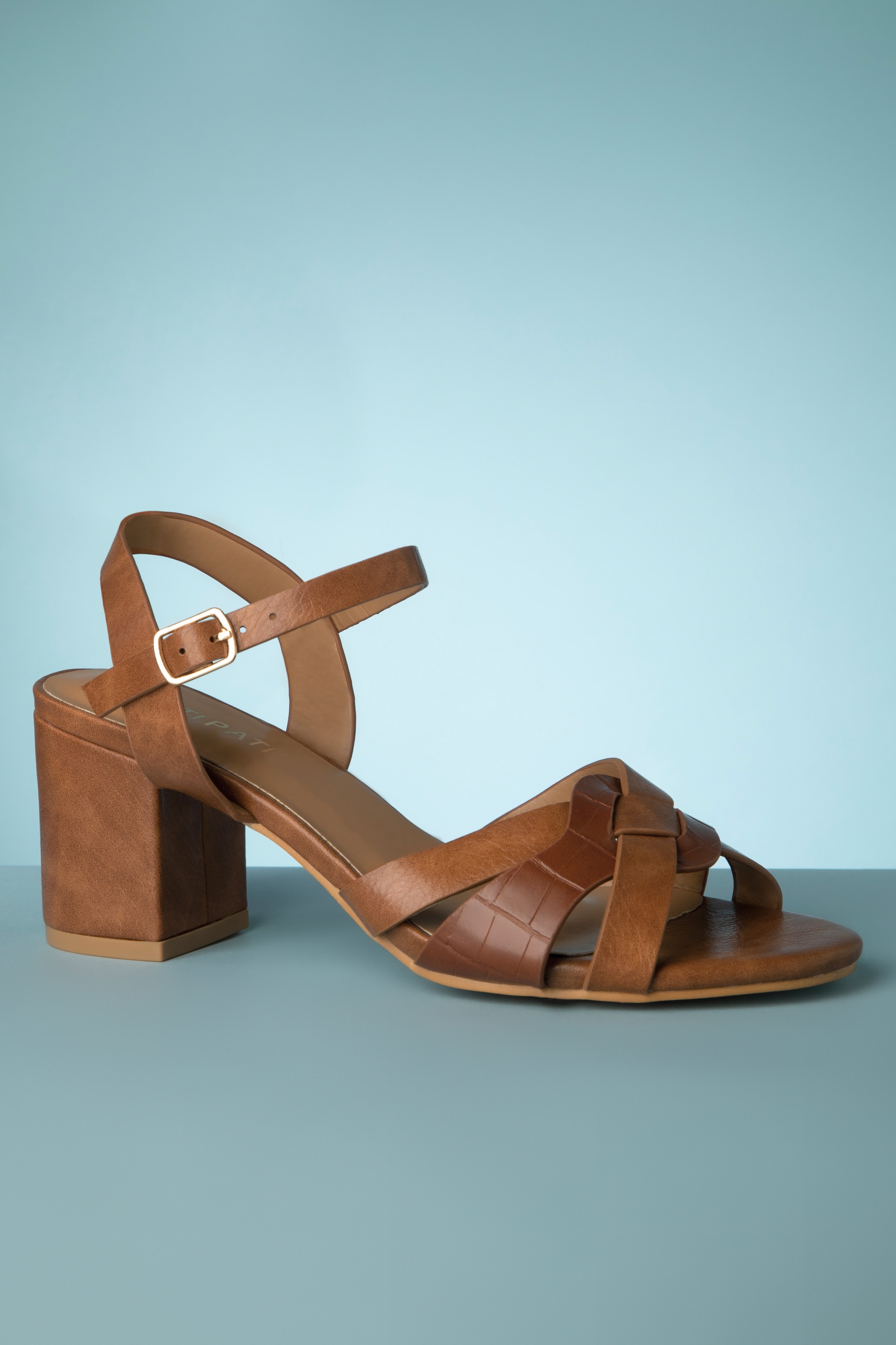 Poti Pati Donna Block Heel Sandals in Cognac Shop at Topvintage