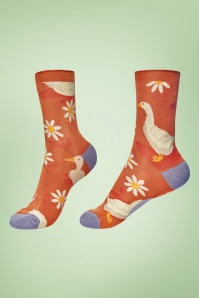 Powder - Daisy Ducks Socks in Tangerine 2