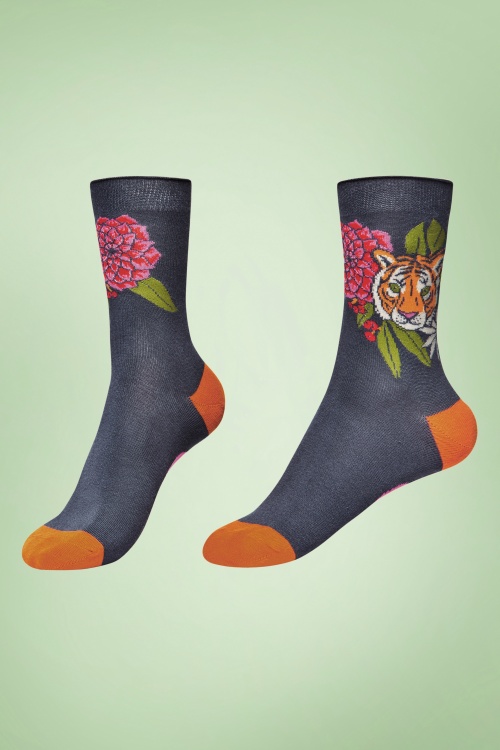 Powder - Floral Tiger Socks in Indigo 2
