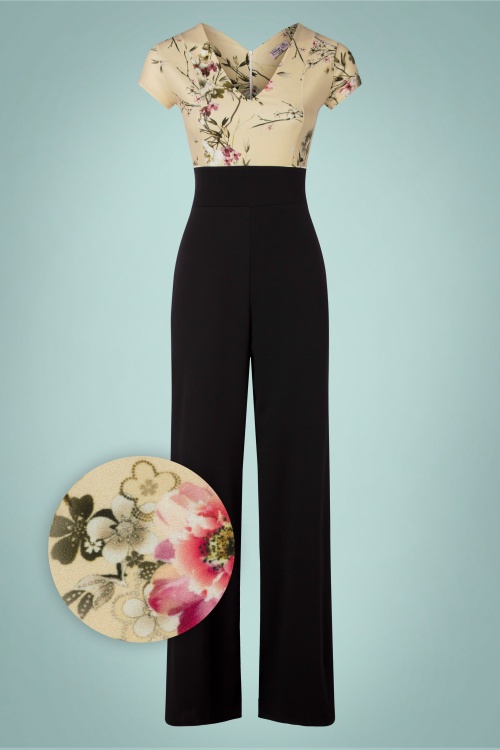 Vintage Chic for Topvintage - Lynda Floral Jumpsuit in Black and Sand