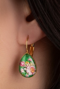 Sweet Cherry - Fem Floral Earrings Années 50 en Vert