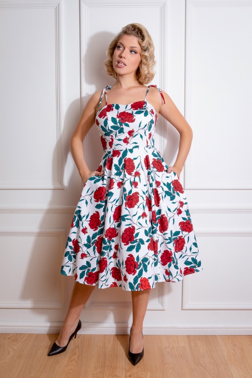 Hearts & Roses - Della Floral Swing Dress in White 2