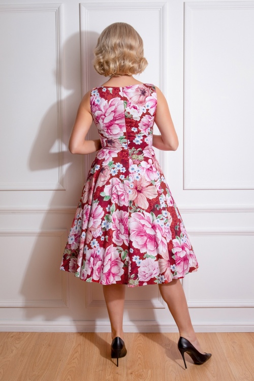 Hearts & Roses - Charlie Floral Swing Kleid in Rot und Pink 2