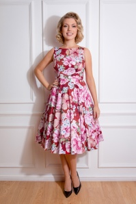 Hearts & Roses - Charlie Floral Swing Kleid in Rot und Pink