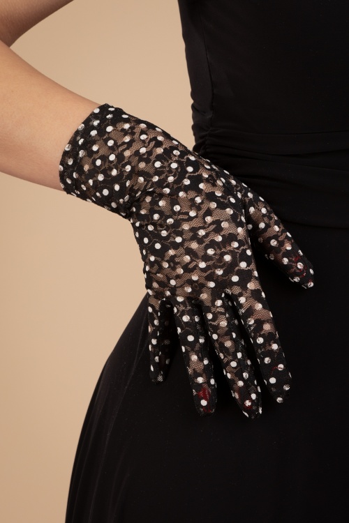 Juliette's Romance - Polkadot Spitzen Handschuhe in Schwarz 2