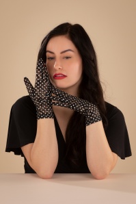 Juliette's Romance - Polkadot Spitzen Handschuhe in Schwarz