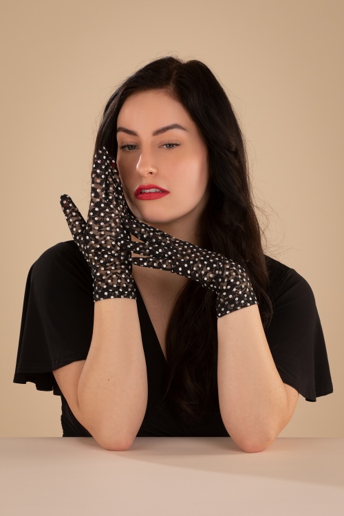 Juliette's Romance - Rosy Romantic Lace Gloves Années 50 en Noir