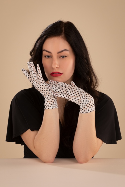 Juliette's Romance - Polkadot Lace Gloves in Black