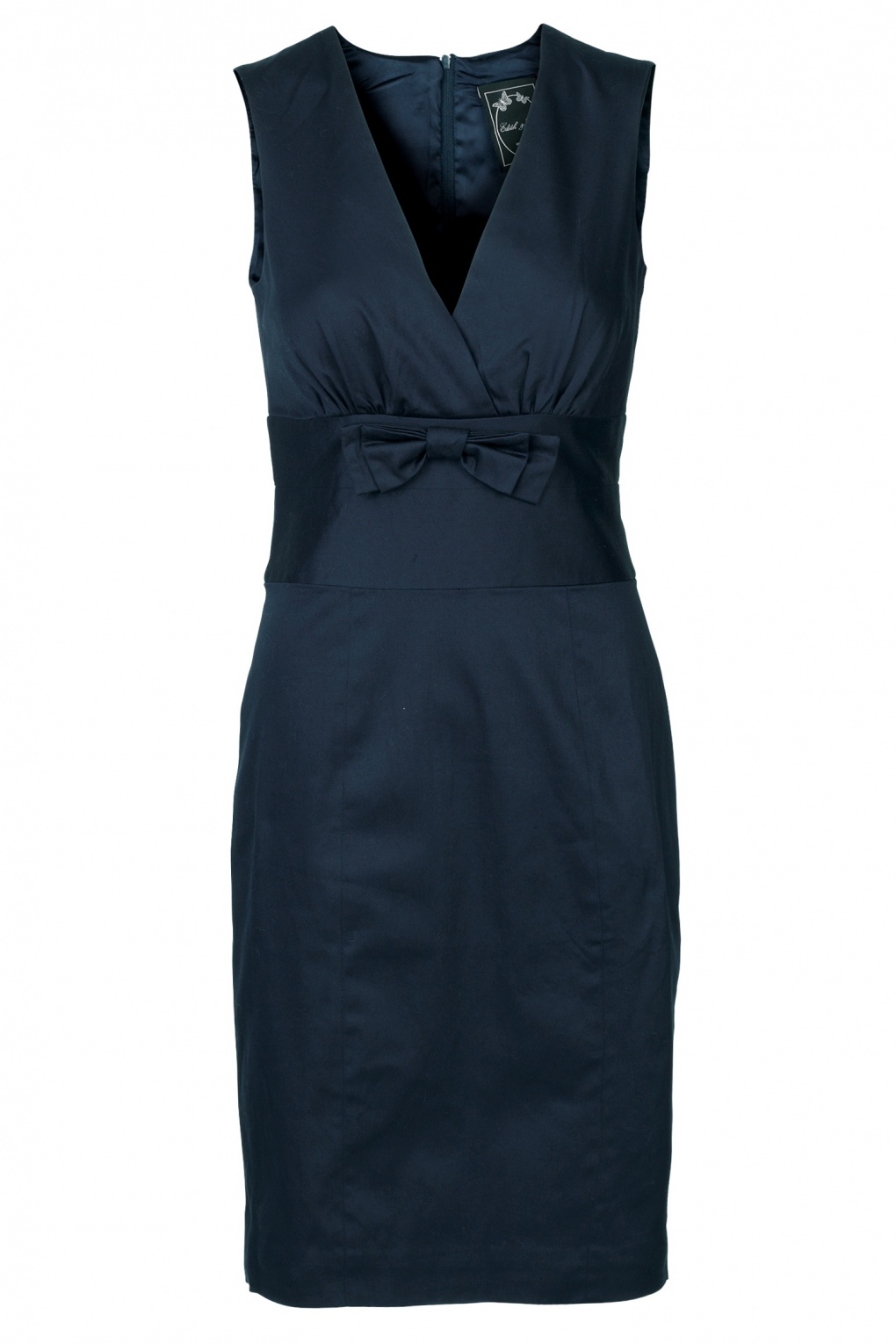 50s Chic Navy Bow Pencil dress in cotton sateen