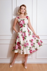 Hearts & Roses - Frances Floral Swing Dress in Cream