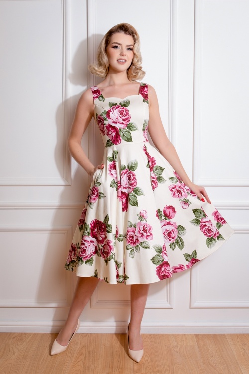 Hearts & Roses - Frances Floral Swing Dress in Cream