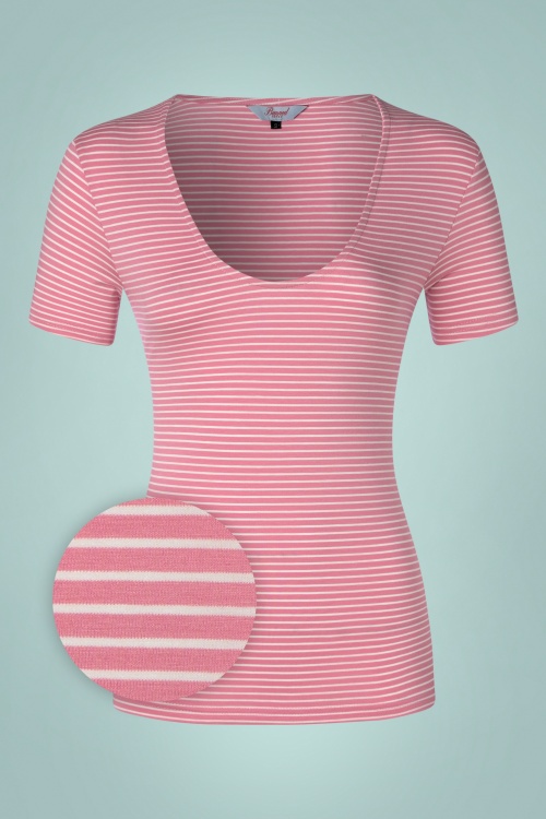 Banned Retro - Summer Stripe Top in Pink and White