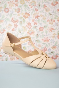 Charlie Stone - 50s Montpellier T-Strap Flats in Cream