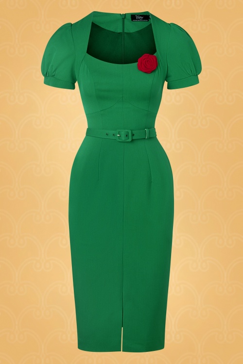 Vintage Diva  - The Adriana Pencil Dress in Green 2