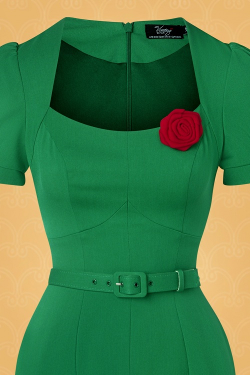 Vintage Diva  - The Adriana Pencil Dress in Green 5