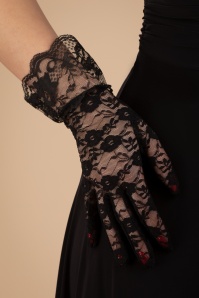 Pamela Mann - Korte handschoenen met bloemenkant in zwart 2