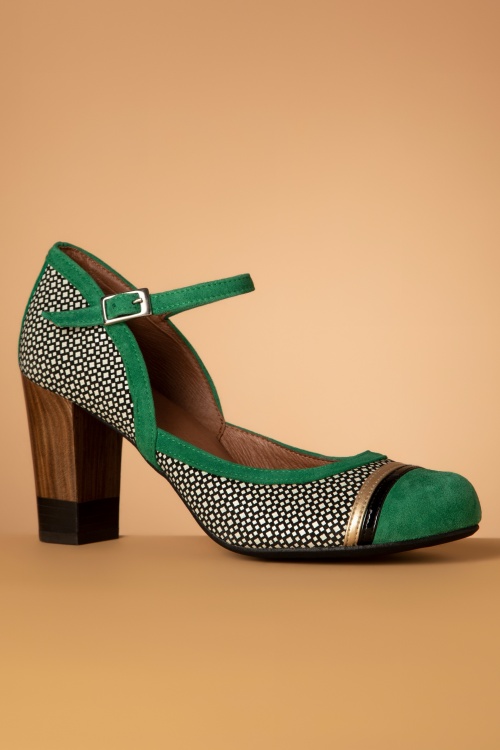 Nemonic - Tessy Suede Mary Jane Pumps in Green and Black 3
