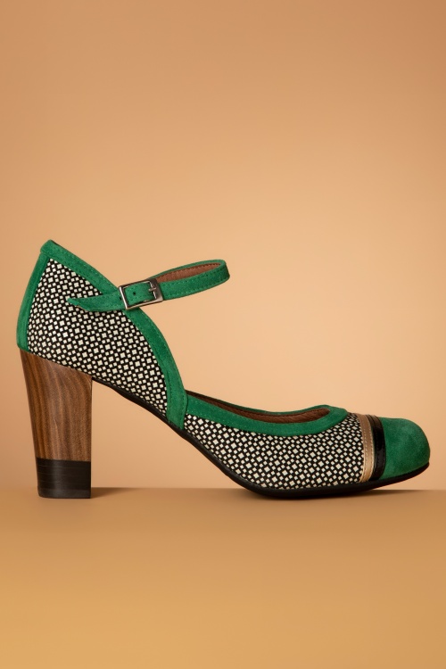 Nemonic - Tessy Suede Mary Jane Pumps in Green and Black 5