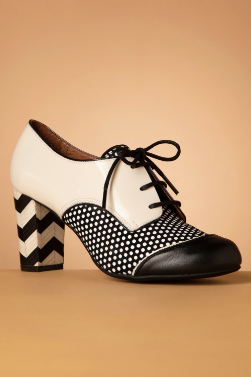 Nemonic - Madison Leather Shoe Booties in Black and Creamy White 4