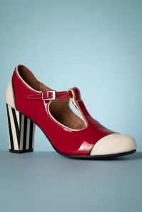 Nemonic - Madison Patent Leather T-Strap Pumps in Red  2