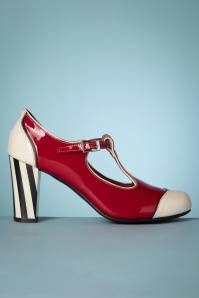 Nemonic - Madison Patent Leather T-Strap Pumps in Red  5