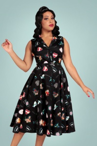 Collectif Clothing - Caterina Sleeveless Cats Forever Swing Dress in Black