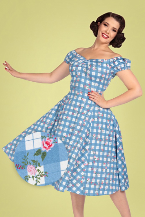 Collectif Clothing | Dolores Gingham Garden Doll Dress in Blue