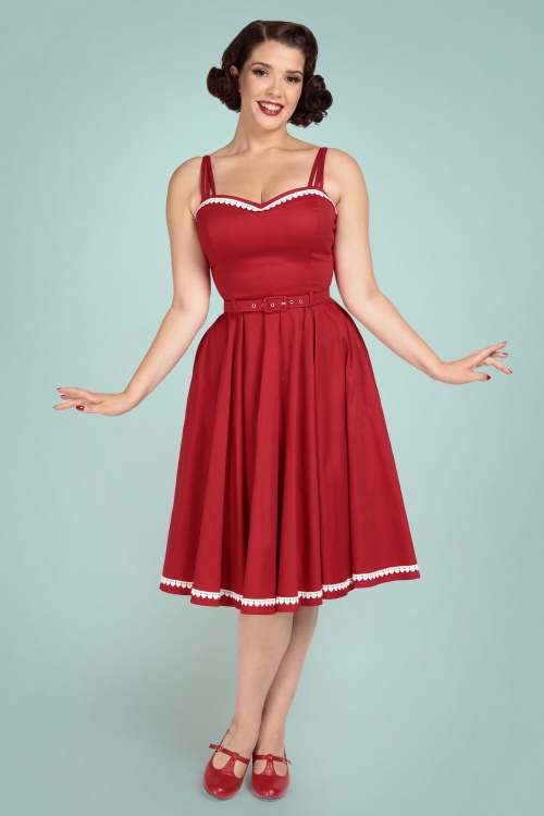 Collectif Clothing - Nova Heart Trim Swing Dress in Red 3