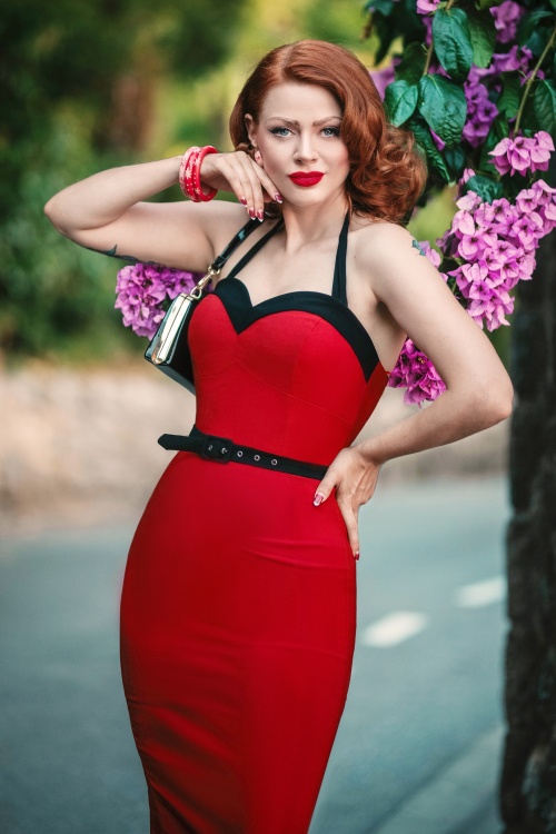 Glamour Bunny - Foxy Pencil Dress in Red and Black