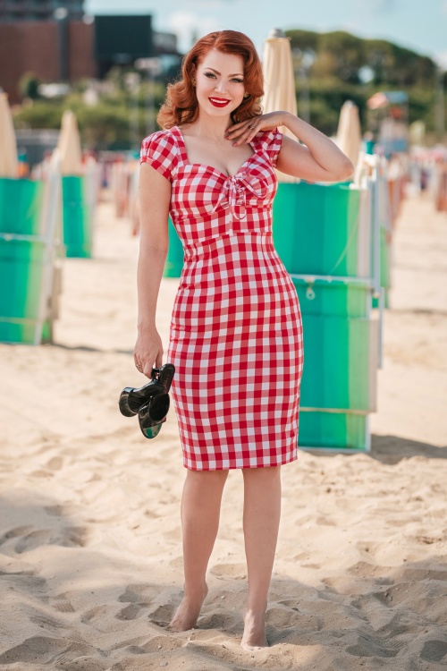 Glamour Bunny - Virginia Pencil Dress in Red and White Gingham