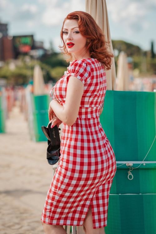 Glamour Bunny - Virginia Pencil Dress in Red and White Gingham 2