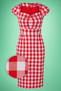 Glamour Bunny - Virginia Pencil Dress en Vichy Rouge et Blanc 3
