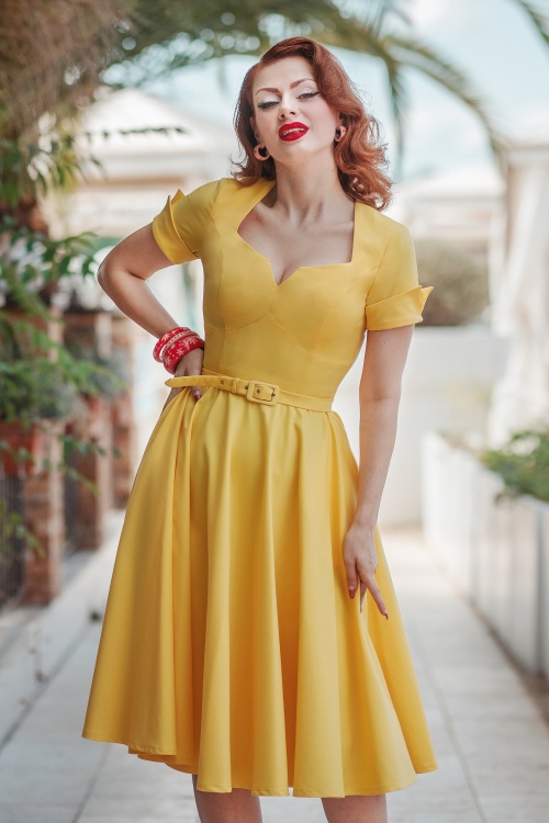 Glamour Bunny - Peggy Swing Dress in Yellow