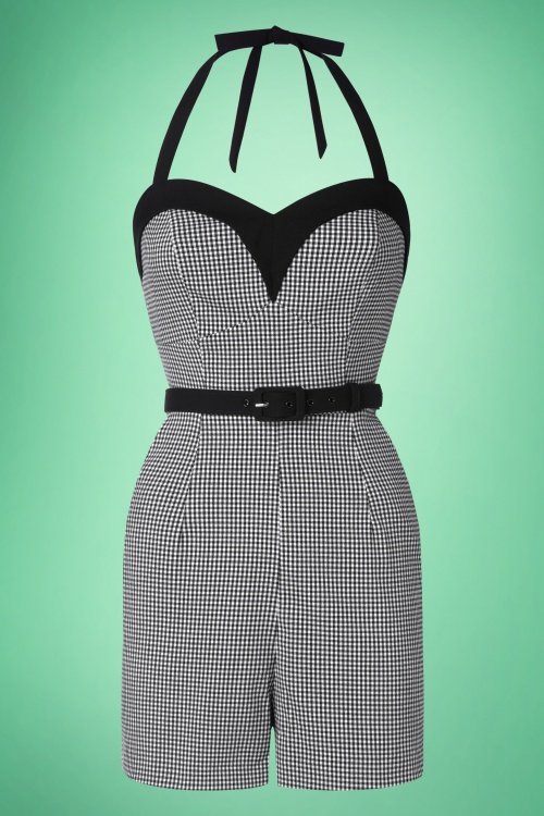 Glamour Bunny - Foxy Playsuit with Overskirt in Black Gingham 4