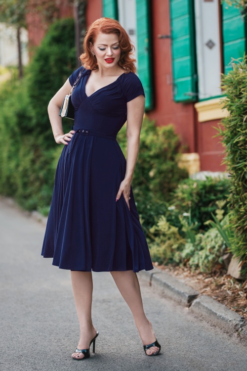 Glamour Bunny - The Marilyn Swing Dress in Midnight Blue