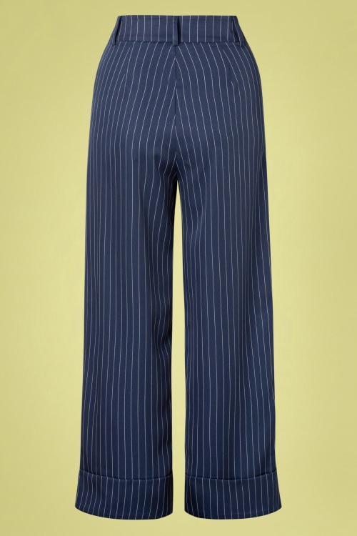 Vixen - Turn Up Pinstripe Trousers en Bleu Marine 2