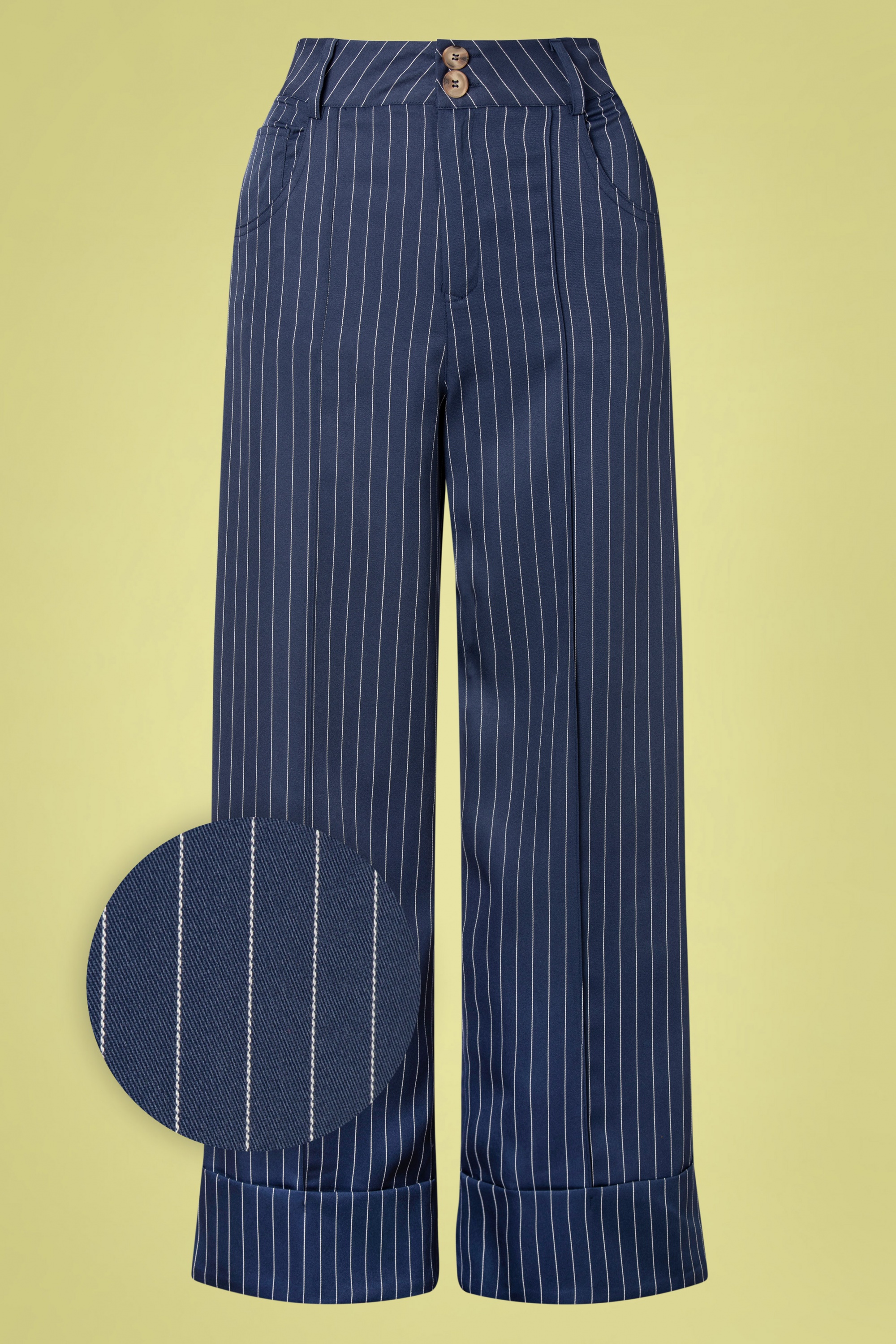 Vixen - Turn Up Pinstripe Trousers en Bleu Marine