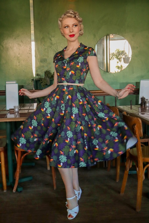Topvintage Boutique Collection - Topvintage exclusive ~ Angie Polkadot Swing Dress in Navy and White