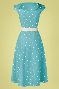 Vixen - Gestippelde midi-jurk met brede kraag in hemelsblauw 4