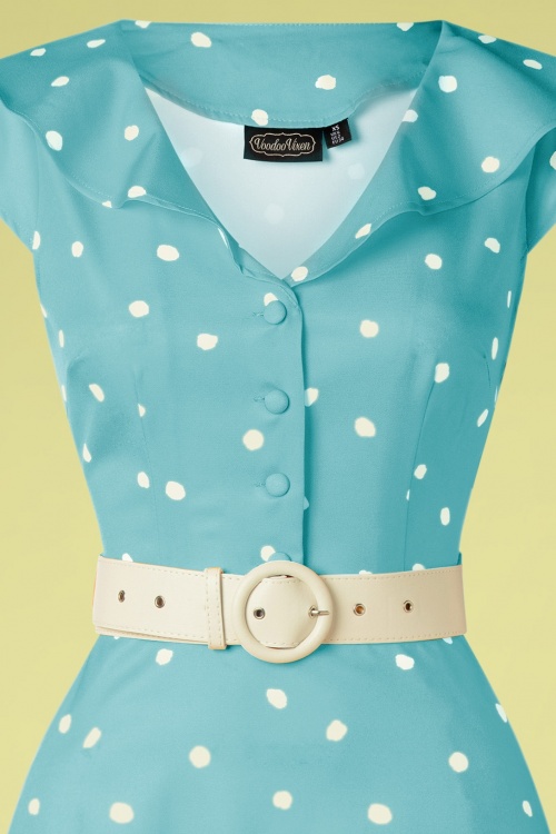 Vixen - Gestippelde midi-jurk met brede kraag in hemelsblauw 3