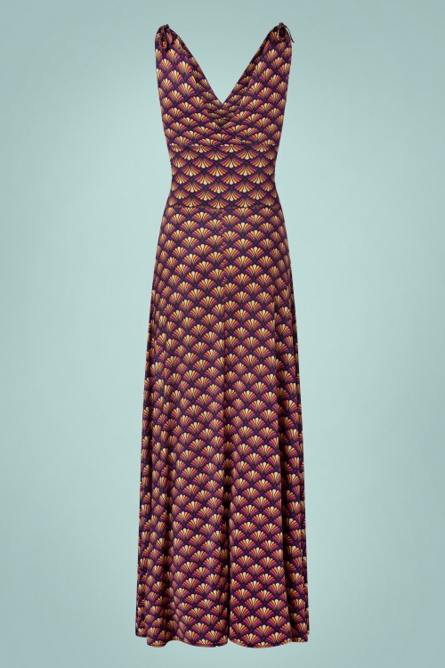 Vintage Chic for Topvintage - Grecian Fan Maxi Dress in Purple and Yellow 3