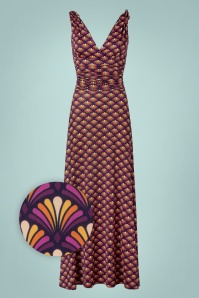 Vintage Chic for Topvintage - Grecian Fan Maxi Kleid in Purple und Gelb