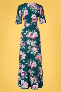 Vintage Chic for Topvintage - Jazzy Cross Over maxi jurk met bloemen in blauwgroen 3