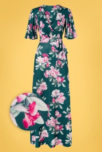 Vintage Chic for Topvintage - Jazzy Floral Cross Over Maxi Kleid in Blaugrün