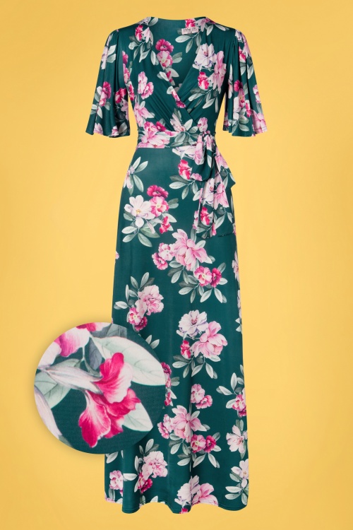 Vintage Chic for Topvintage - Jazzy Floral Cross Over Maxi Kleid in Blaugrün