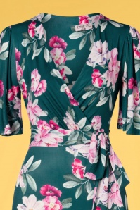 Vintage Chic for Topvintage - Jazzy Cross Over maxi jurk met bloemen in blauwgroen 2