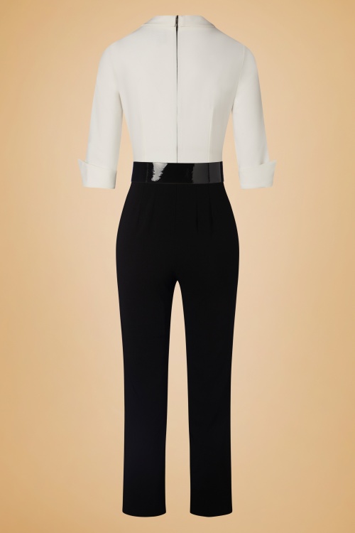 Glamour Bunny Business Babe - Dianne Jumpsuit in White and Black 6