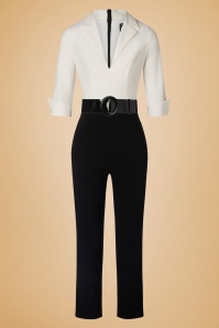 Glamour Bunny Business Babe - Dianne Jumpsuit in White and Black 4